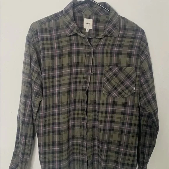 Green and pink plaid button down long sleeve shirt - Picture 3 of 3